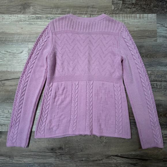 Sundance Lilac Wool Blend Cardigan Sweater Small Cable Knit Button Front - Picture 3 of 9
